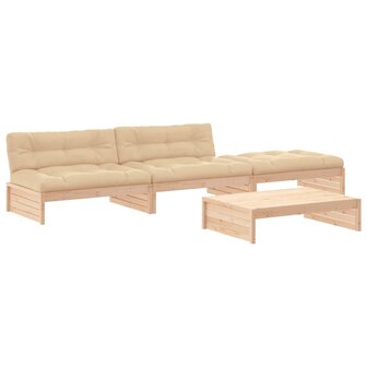 4-delige Loungeset met kussens massief hout