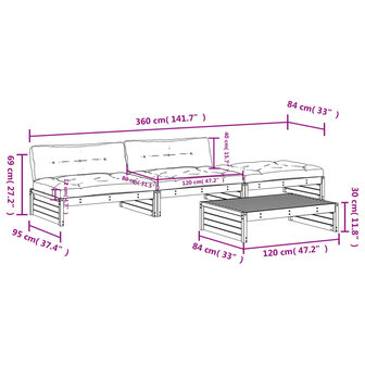 4-delige Loungeset met kussens massief hout
