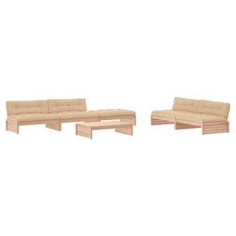 6-delige Loungeset met kussens massief hout