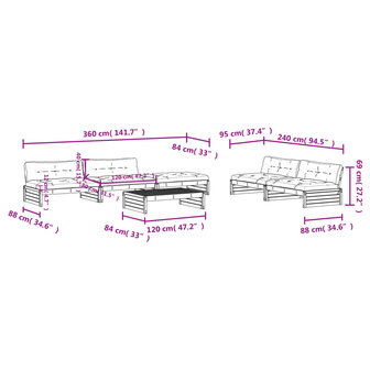 6-delige Loungeset met kussens massief hout