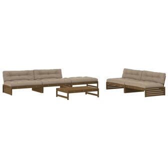 6-delige Loungeset met kussens grenenhout honingbruin