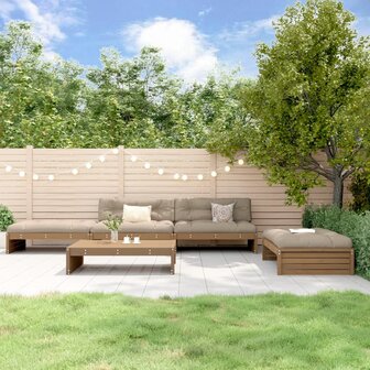 5-delige Loungeset met kussens massief hout honingbruin