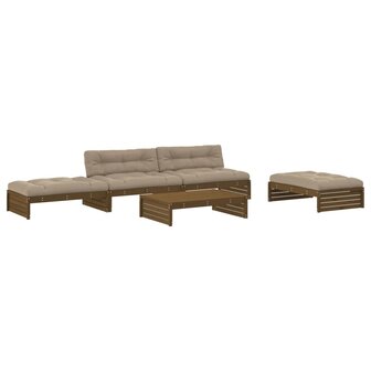 5-delige Loungeset met kussens massief hout honingbruin