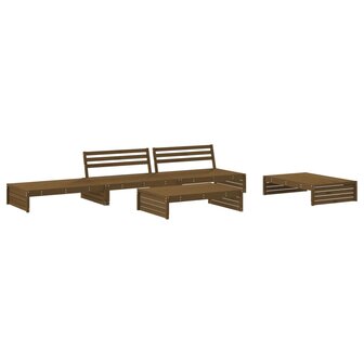 5-delige Loungeset met kussens massief hout honingbruin