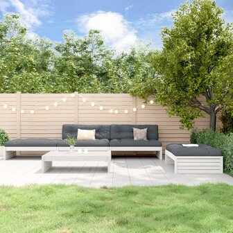 5-delige Loungeset met kussens massief hout wit