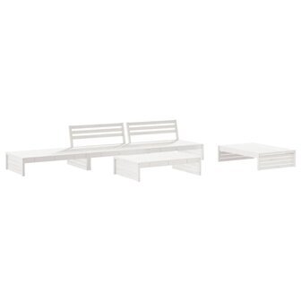 5-delige Loungeset met kussens massief hout wit