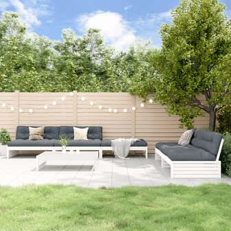 6-delige Loungeset met kussens massief hout wit