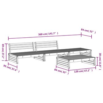 4-delige Loungeset massief grenenhout wit