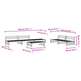 6-delige Loungeset massief grenenhout wit