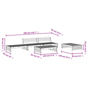 5-delige Loungeset massief grenenhout wit