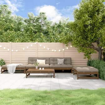 5-delige Loungeset massief grenenhout honingbruin