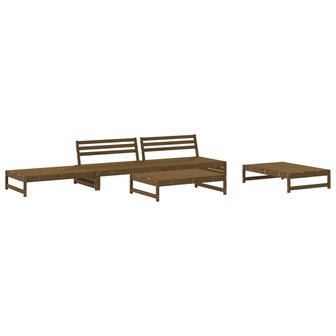 5-delige Loungeset massief grenenhout honingbruin