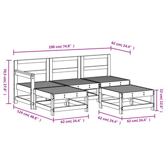 5-delige Loungeset massief grenenhout wit