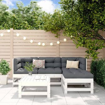 5-delige Loungeset massief grenenhout wit