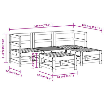 5-delige Loungeset massief grenenhout wit