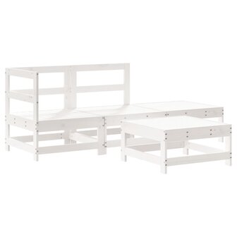 4-delige Loungeset massief grenenhout wit