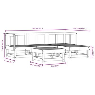 5-delige Loungeset massief grenenhout wit