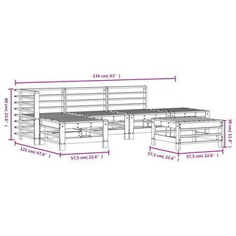6-delige Loungeset massief grenenhout wit
