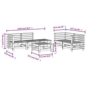6-delige Loungeset massief grenenhout wit