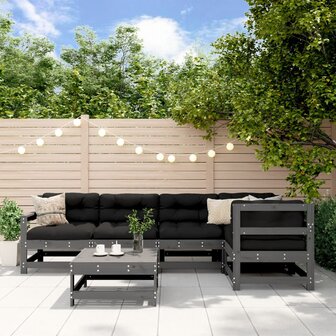 6-delige Loungeset massief grenenhout grijs