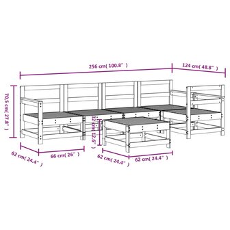 6-delige Loungeset massief grenenhout grijs