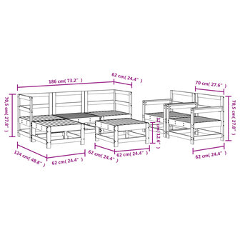 7-delige Loungeset massief grenenhout wit