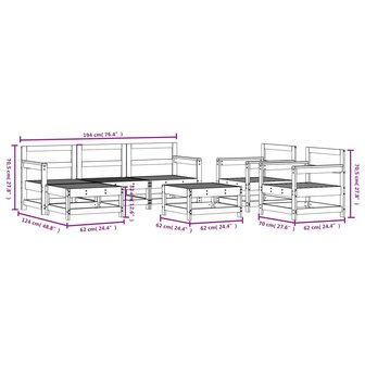 7-delige Loungeset massief grenenhout wit