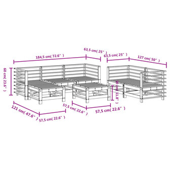 7-delige Loungeset massief grenenhout wit