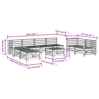 9-delige Loungeset massief grenenhout wit