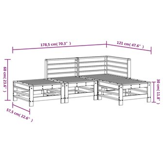 4-delige Loungeset massief grenenhout wit