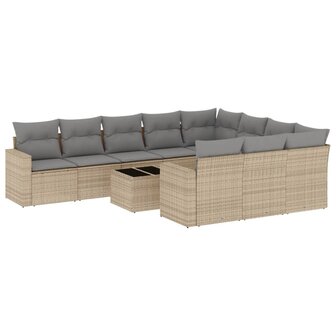 11-delige Tuinset met kussens poly rattan beige