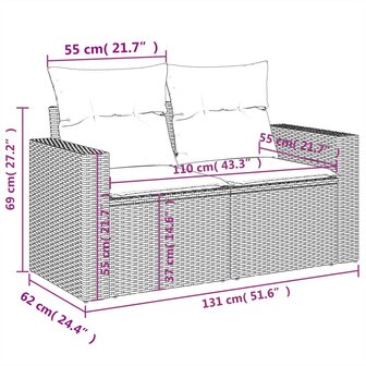11-delige Tuinset met kussens poly rattan beige