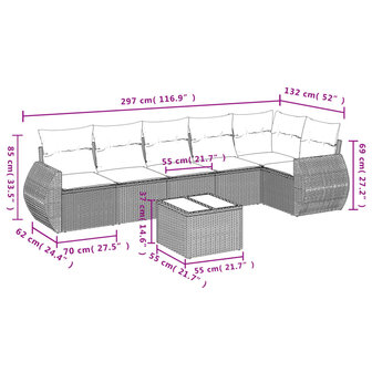 7-delige Loungeset met kussens poly rattan beige