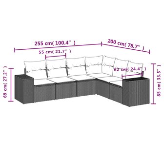 6-delige Loungeset met kussens poly rattan beige