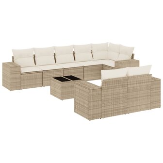 9-delige Loungeset met kussens poly rattan beige