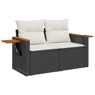8-delige Loungeset met kussens poly rattan zwart