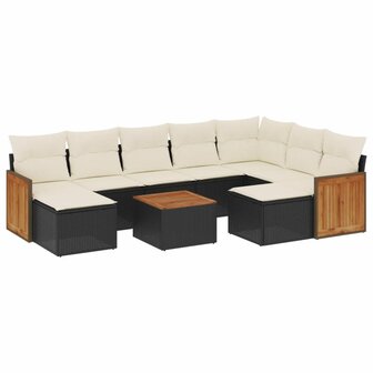 10-delige Loungeset met kussens poly rattan zwart