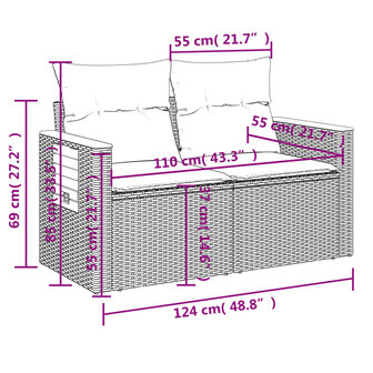 8-delige Loungeset met kussens poly rattan beige