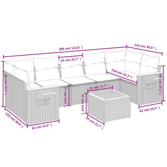 8-delige Loungeset met kussens poly rattan beige