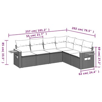 6-delige Loungeset met kussens poly rattan beige