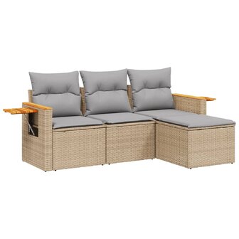 4-delige Loungeset met kussens poly rattan beige