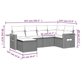 6-delige Loungeset met kussens poly rattan beige