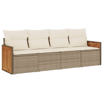 4-delige Loungeset met kussens poly rattan beige