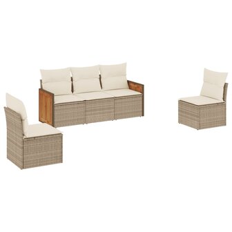 5-delige Loungeset met kussens poly rattan beige