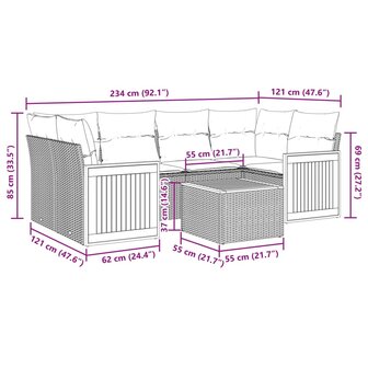 7-delige Loungeset met kussens poly rattan beige