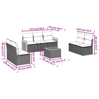 8-delige Loungeset met kussens poly rattan beige