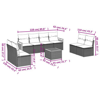 9-delige Loungeset met kussens poly rattan beige