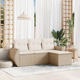4-delige Loungeset met kussens poly rattan beige