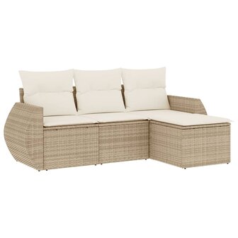 4-delige Loungeset met kussens poly rattan beige