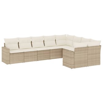 9-delige Loungeset met kussens poly rattan beige